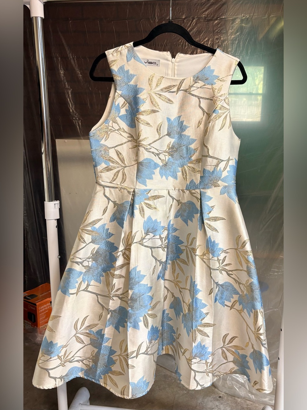 Cream Dress with Blue/Gold Accents